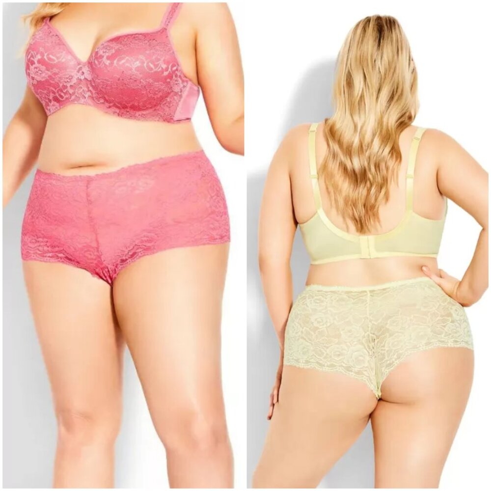 NWT Avenue 18/20 Pink & Yellow Lace Cheeky Panty